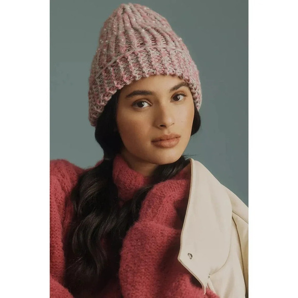 NWT By Anthropologie Pearl Knit Beanie Pink One Size - Picture 1 of 13